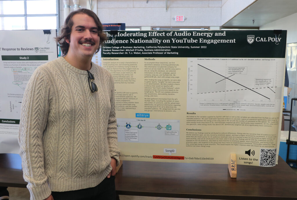 Mitchell D'India poses with his poster detailing his SURP work.