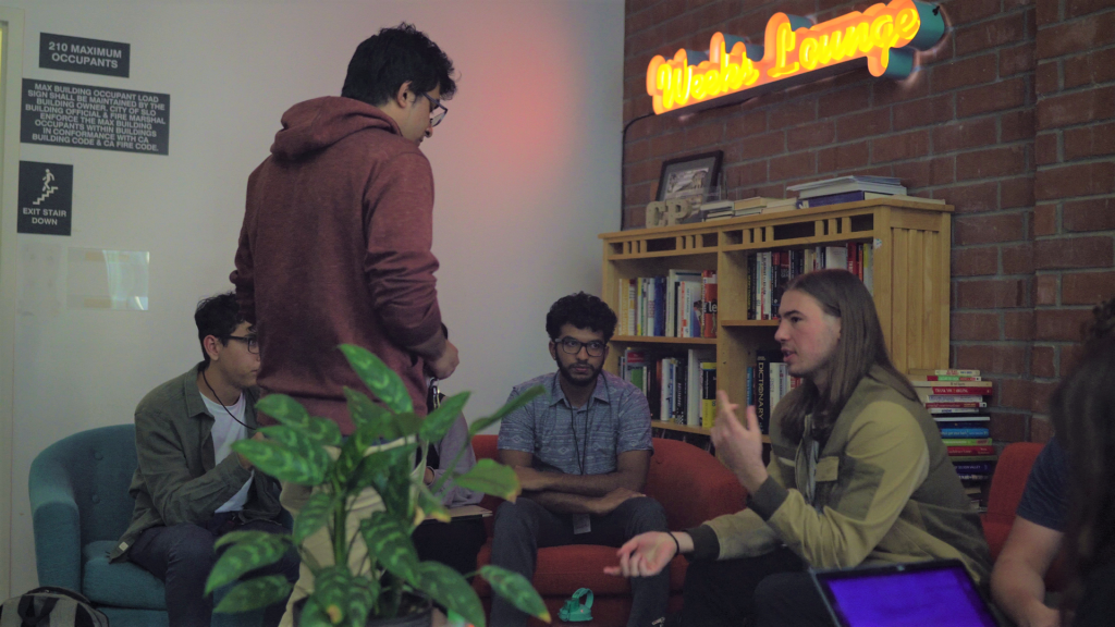 Students discuss startups during the Startup Launch Weekend.